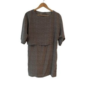 No. 6 Store Taupe 100% Silk Small Print Short Sleeve Mini Cape Dress